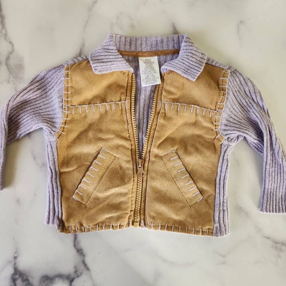 Girls 12 month purple faux leather boho mountain mama zip up jacket 70s style